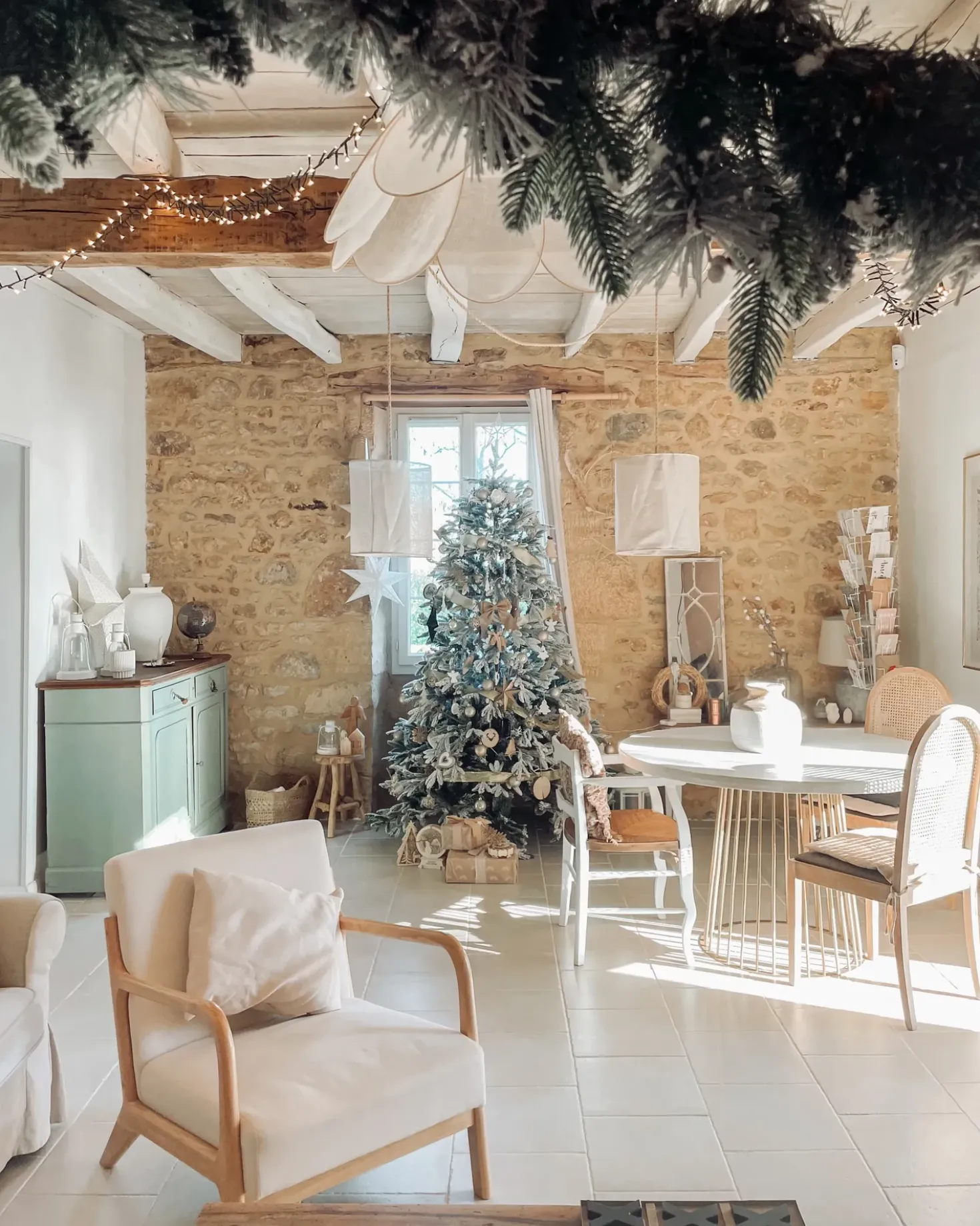 Albero natalizio innevato BASSIE 210 cm Bianco