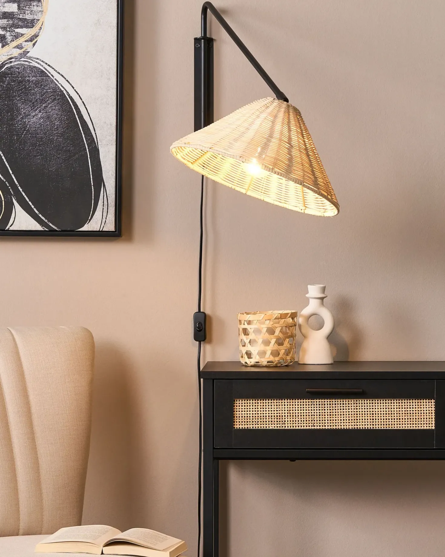 Applique PALENA Regolabile Rattan Naturale