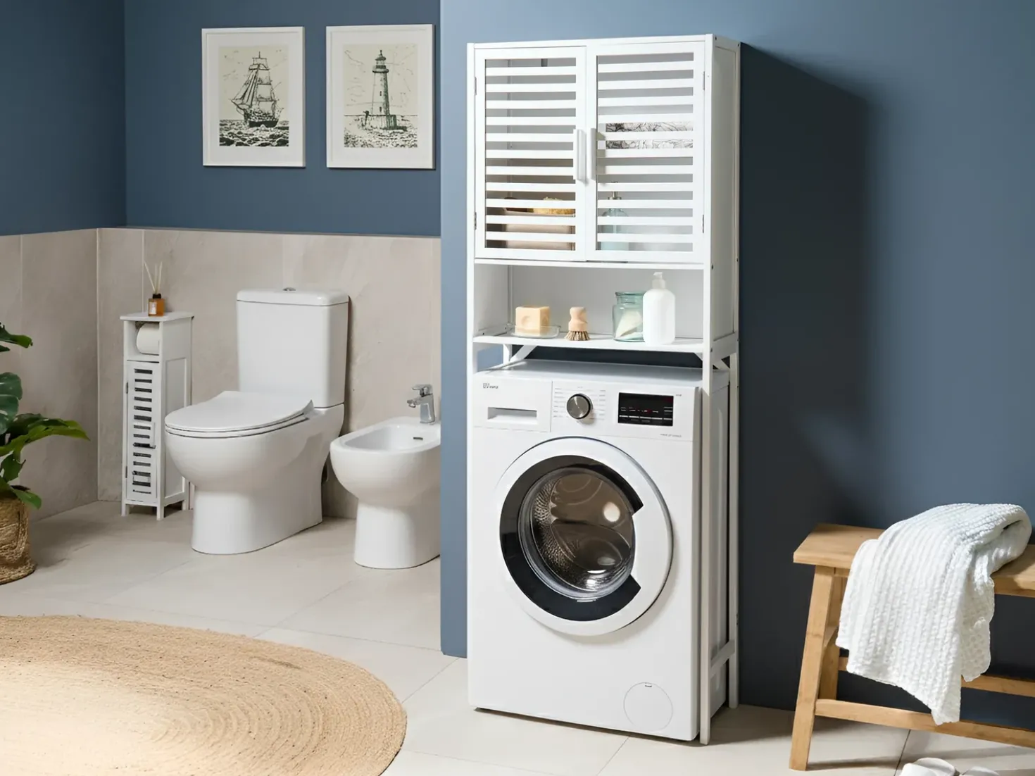 Armadietto da bagno OKARCHE Bambù 63 cm Bianco