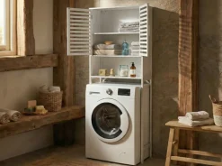 Armadietto da bagno OKARCHE Bambù 63 cm Bianco