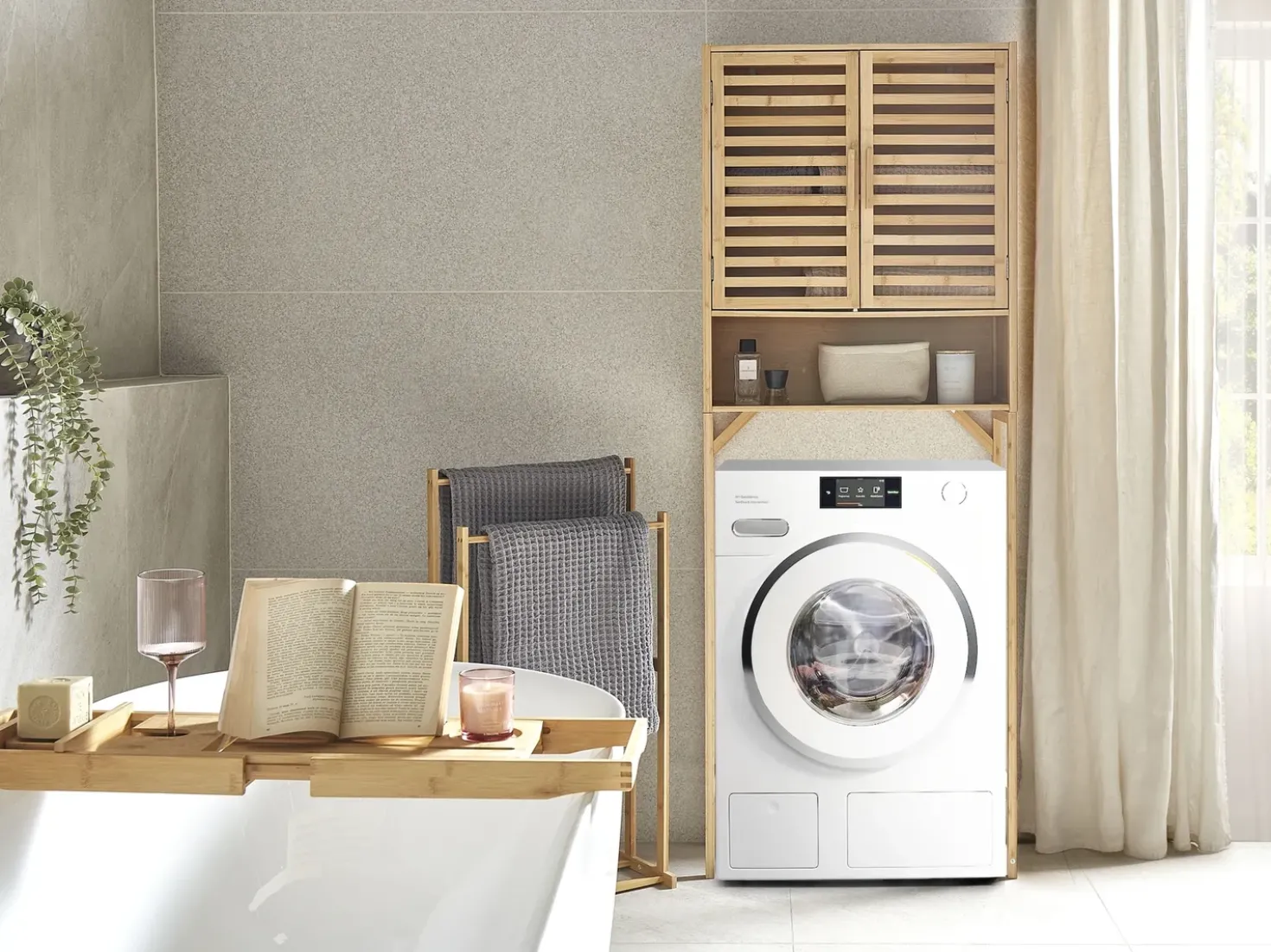 Armadietto da bagno OKARCHE Bambù 63 cm Marrone chiaro