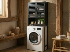 Armadietto da bagno OKARCHE Bambù 63 cm Nero