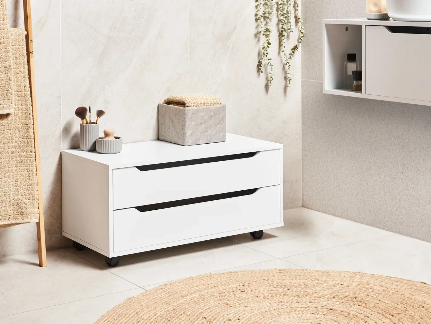 Armadietto da bagno OSASCO con ruote 80 cm Bianco