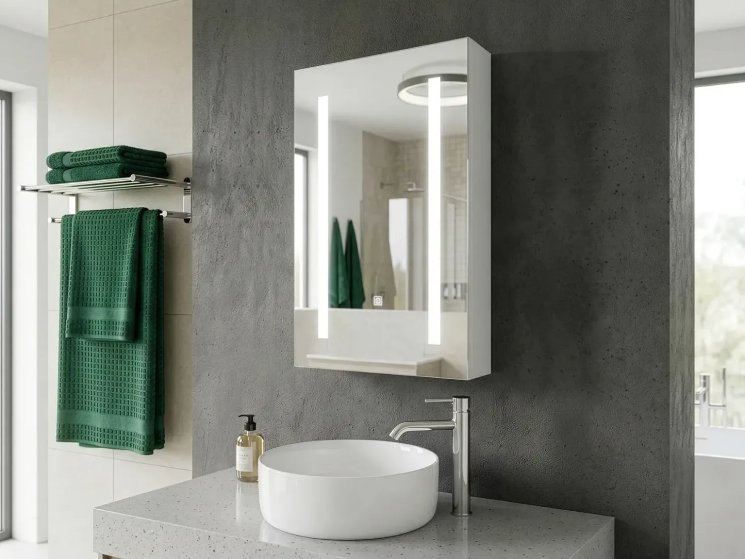Armadio a muro per specchio da bagno LED CAMERON 40 cm 60 cm Bianco