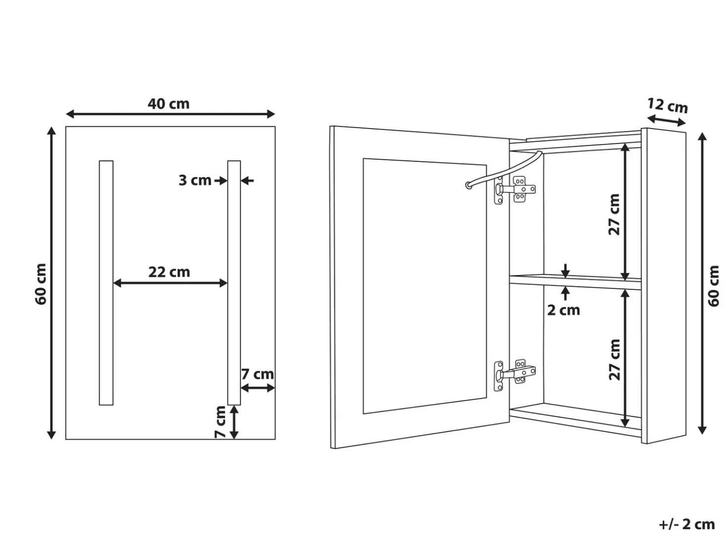 Armadio a muro per specchio da bagno LED CAMERON 40 cm 60 cm Bianco