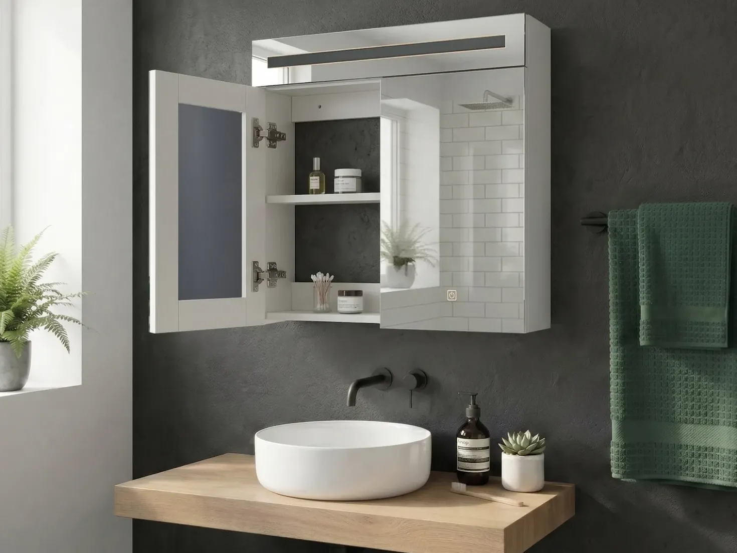 Armadio a muro per specchio da bagno LED JARAMILLO 60 cm 60 cm Bianco
