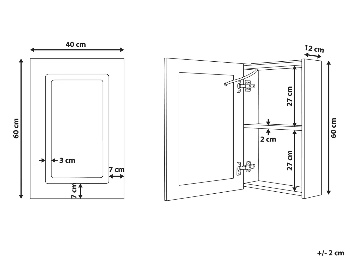 Armadio a muro per specchio da bagno LED CONDOR 40 cm 60 cm Nero