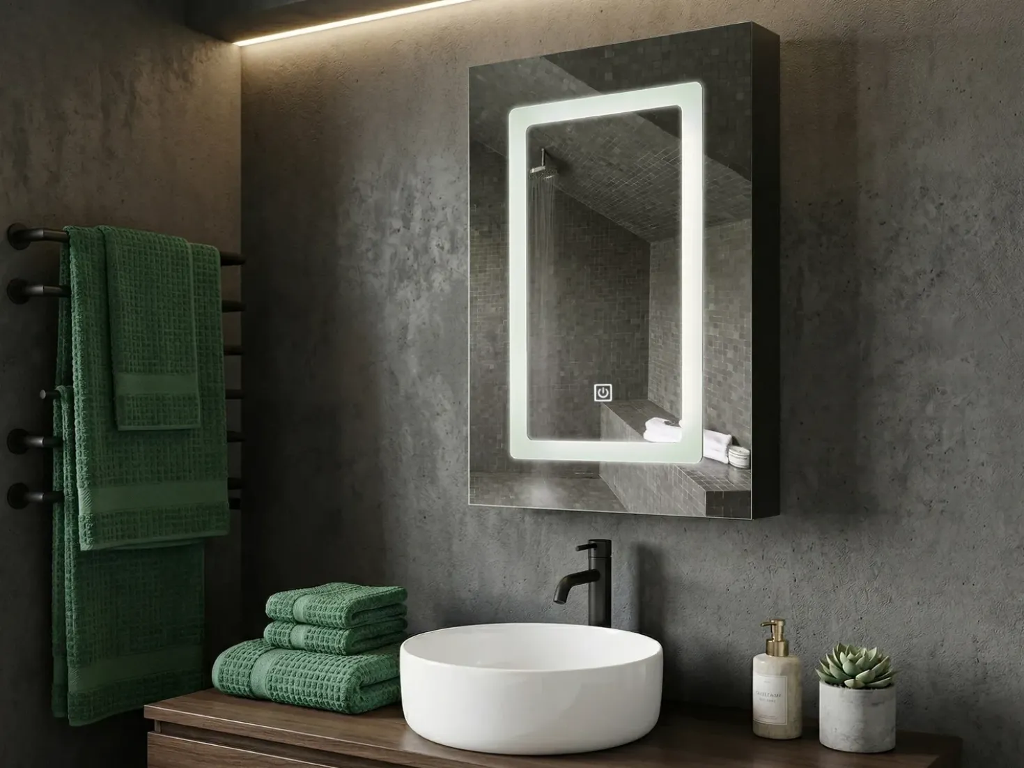 Armadio a muro per specchio da bagno LED CONDOR 40 cm 60 cm Nero