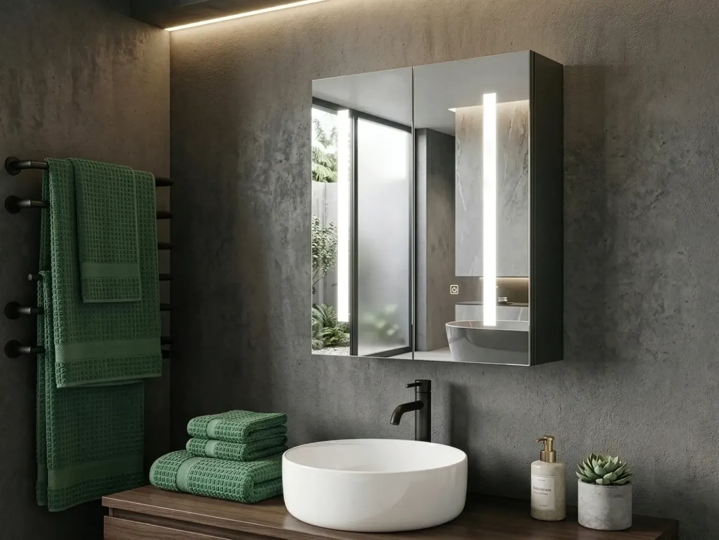 Armadio a muro per specchio da bagno LED CHABUNCO 60 cm 60 cm Nero