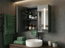 Armadio a muro per specchio da bagno LED CHABUNCO 60 cm 60 cm Nero