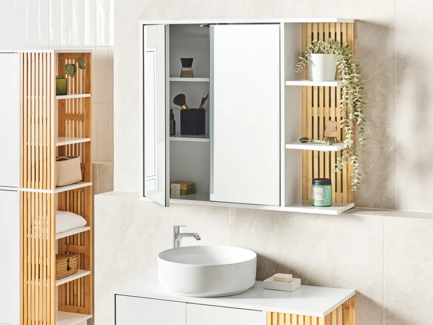 Armadio a muro per specchio da bagno NUBES 80 cm 70 cm Bianco