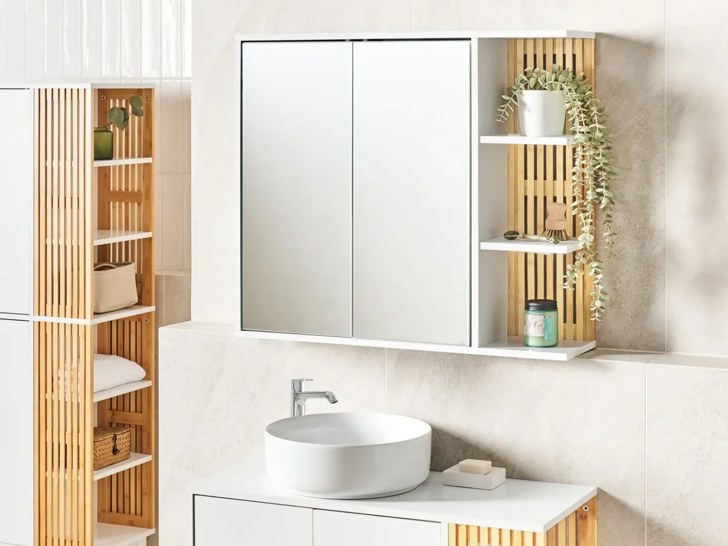 Armadio a muro per specchio da bagno NUBES 80 cm 70 cm Bianco