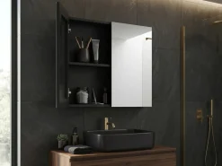 Armadio a muro per specchio da bagno NAVARRA 80 cm 70 cm Nero