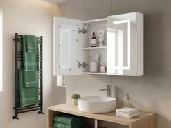 Armadio a muro per specchio da bagno LED MAZARREDO 60 cm 60 cm Bianco