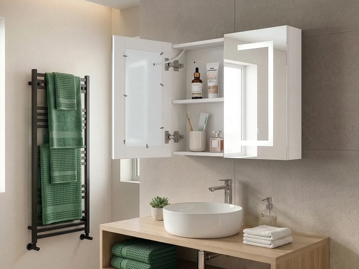 Armadio a muro per specchio da bagno LED MAZARREDO 60 cm 60 cm Bianco