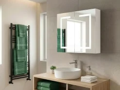 Armadio a muro per specchio da bagno LED MAZARREDO 60 cm 60 cm Bianco