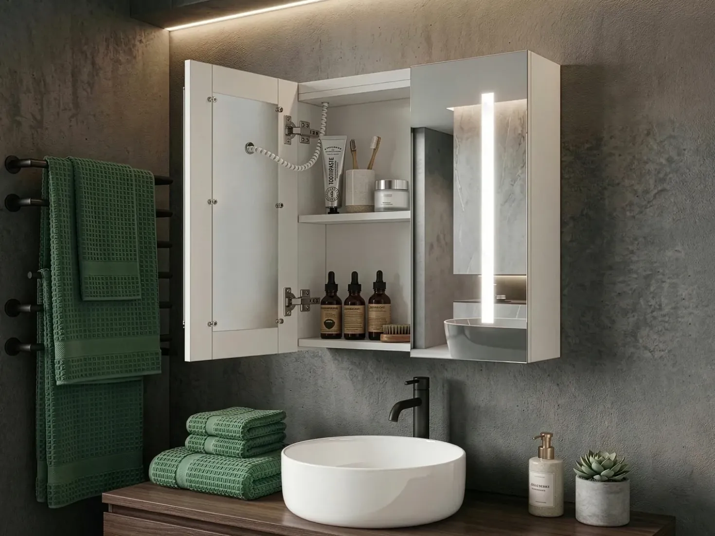 Armadio a muro per specchio da bagno LED CHABUNCO 60 cm 60 cm Bianco