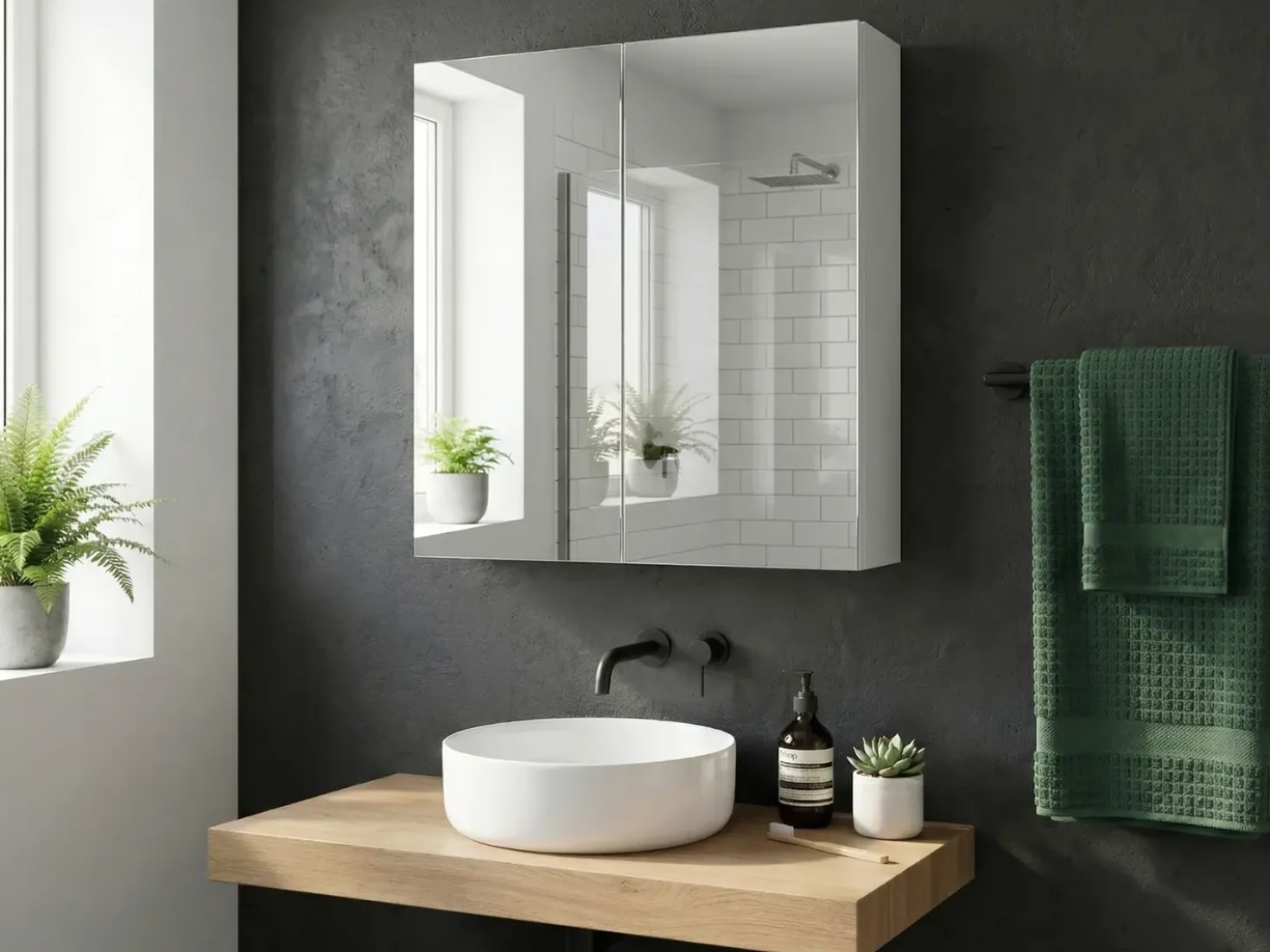 Armadio a muro per specchio da bagno NAVARRA 80 cm 70 cm Bianco