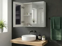 Armadio a muro per specchio da bagno NAVARRA 80 cm 70 cm Bianco