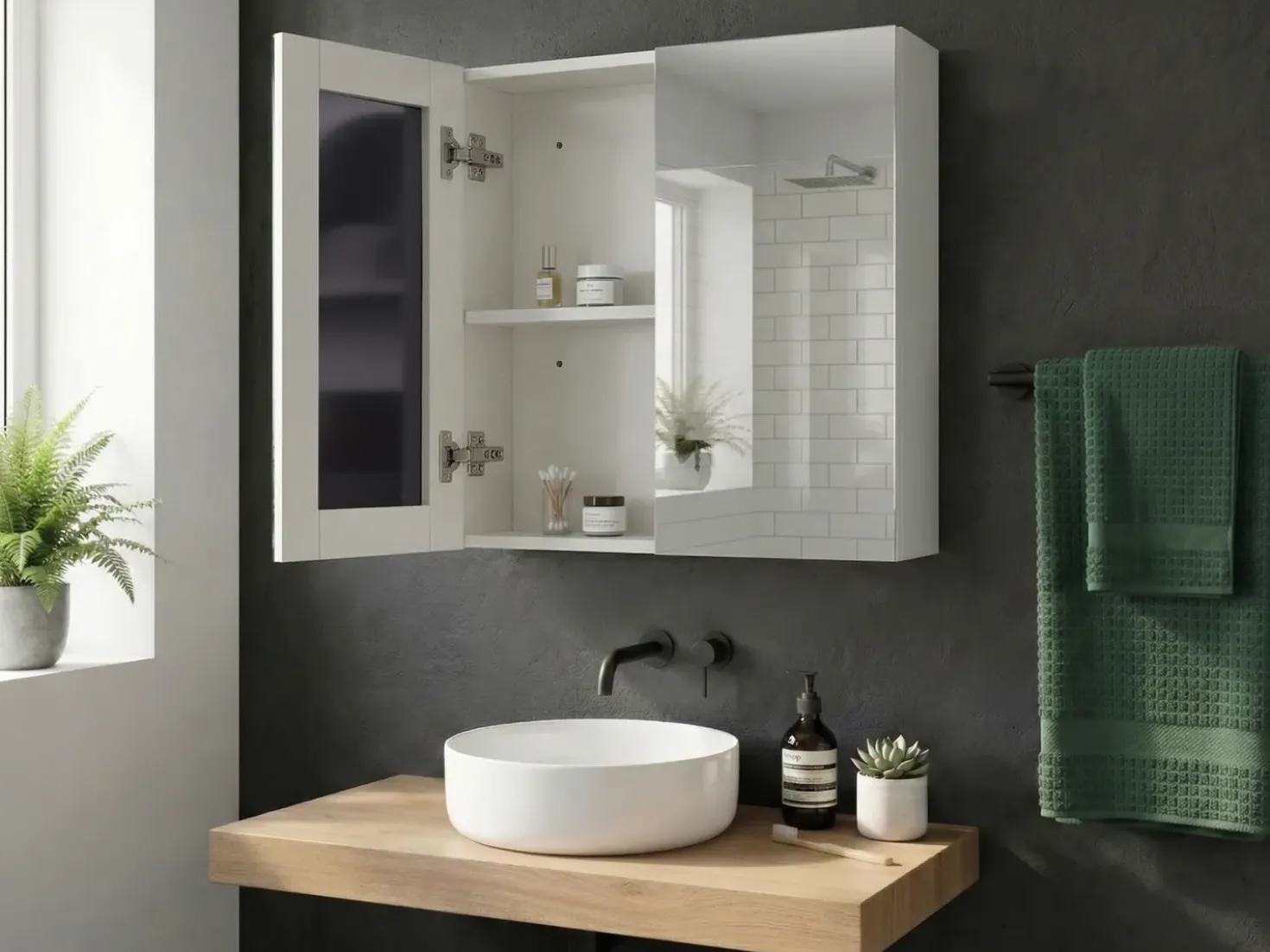 Armadio a muro per specchio da bagno NAVARRA 80 cm 70 cm Bianco