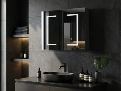 Armadio a muro per specchio da bagno LED MAZARREDO 60 cm 60 cm Nero