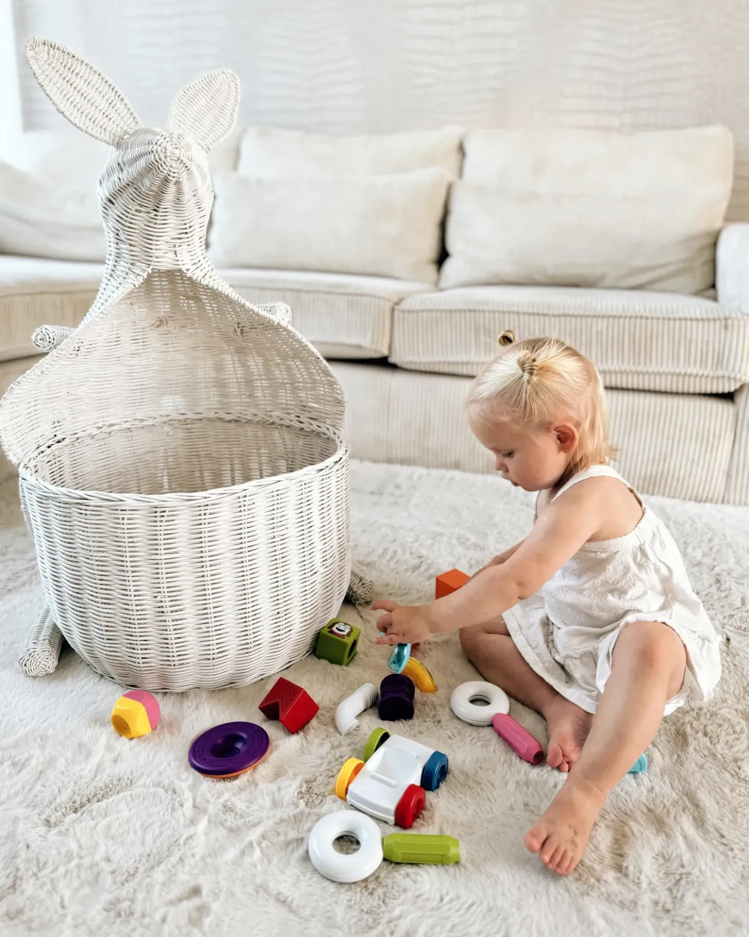 Cestino per bambini Canguro KAPITI Rattan Bianco