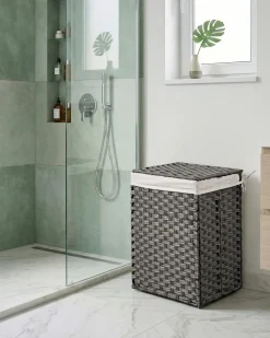 Cesto per la biancheria Con coperchio MUCUBAJI Tessuto Grigio 83 L