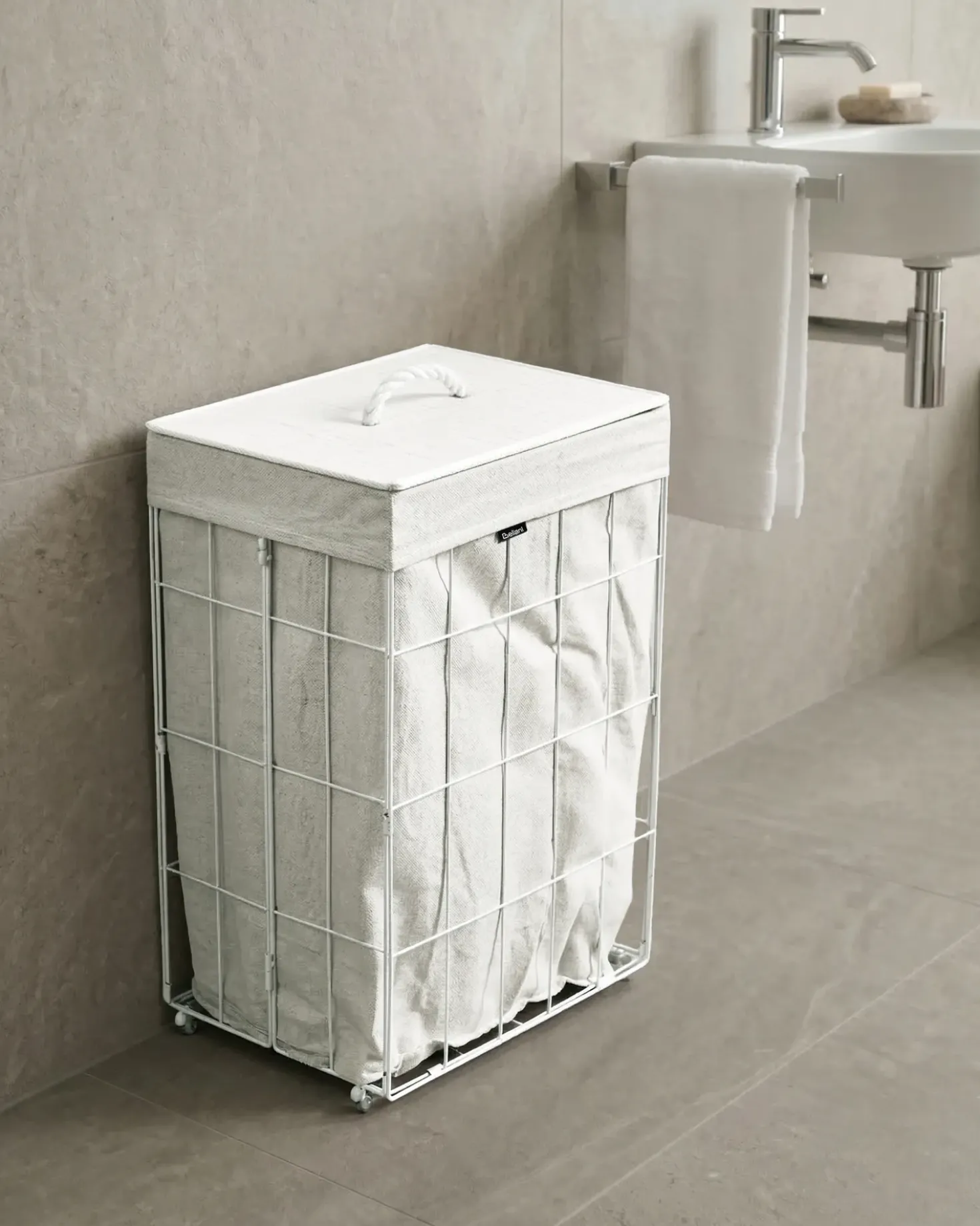 Cesto per la biancheria Con coperchio APOTERI Metallo Bianco 72 L