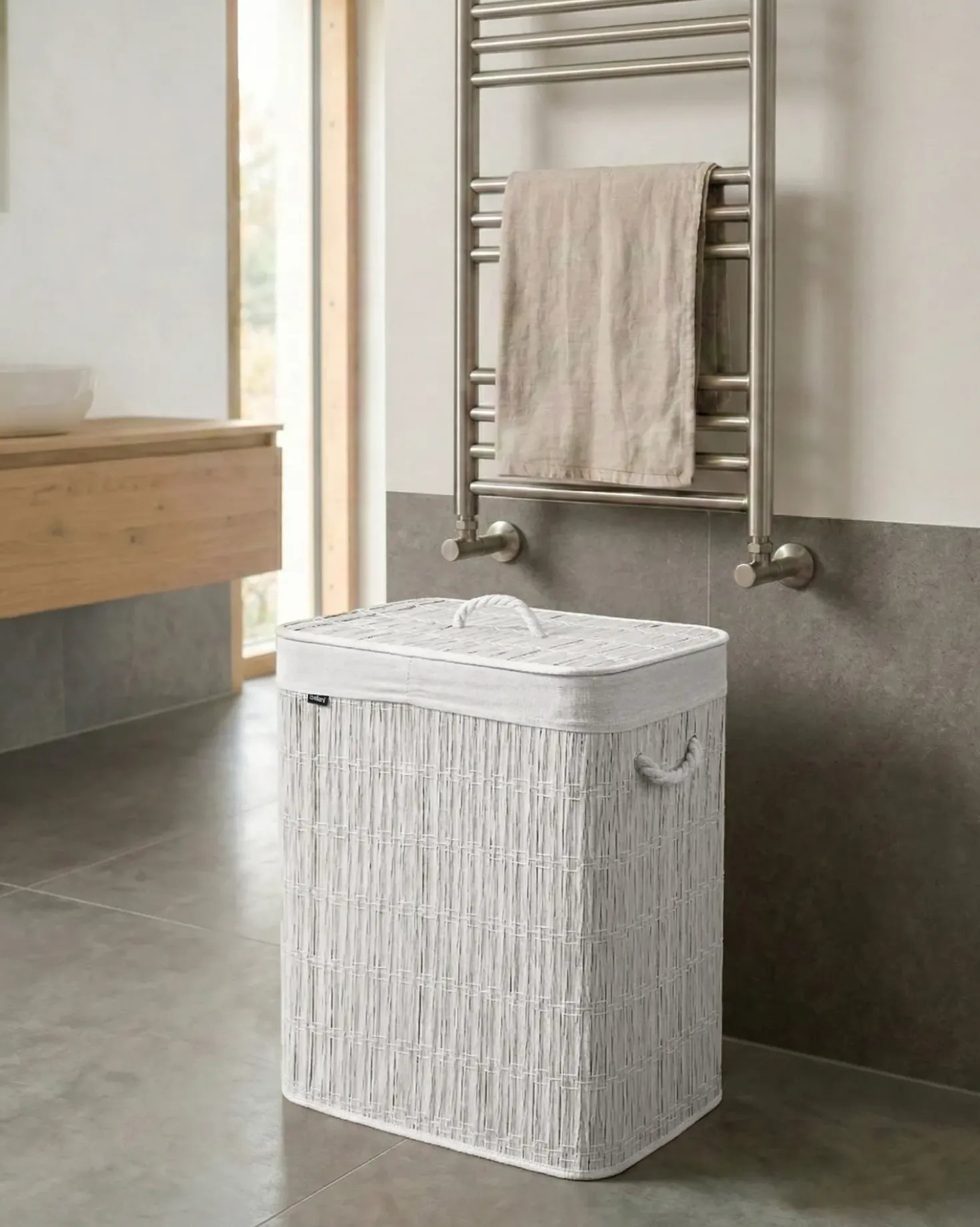 Cesto per la biancheria Con coperchio ARRAIAS Tessuto Bianco 100 L