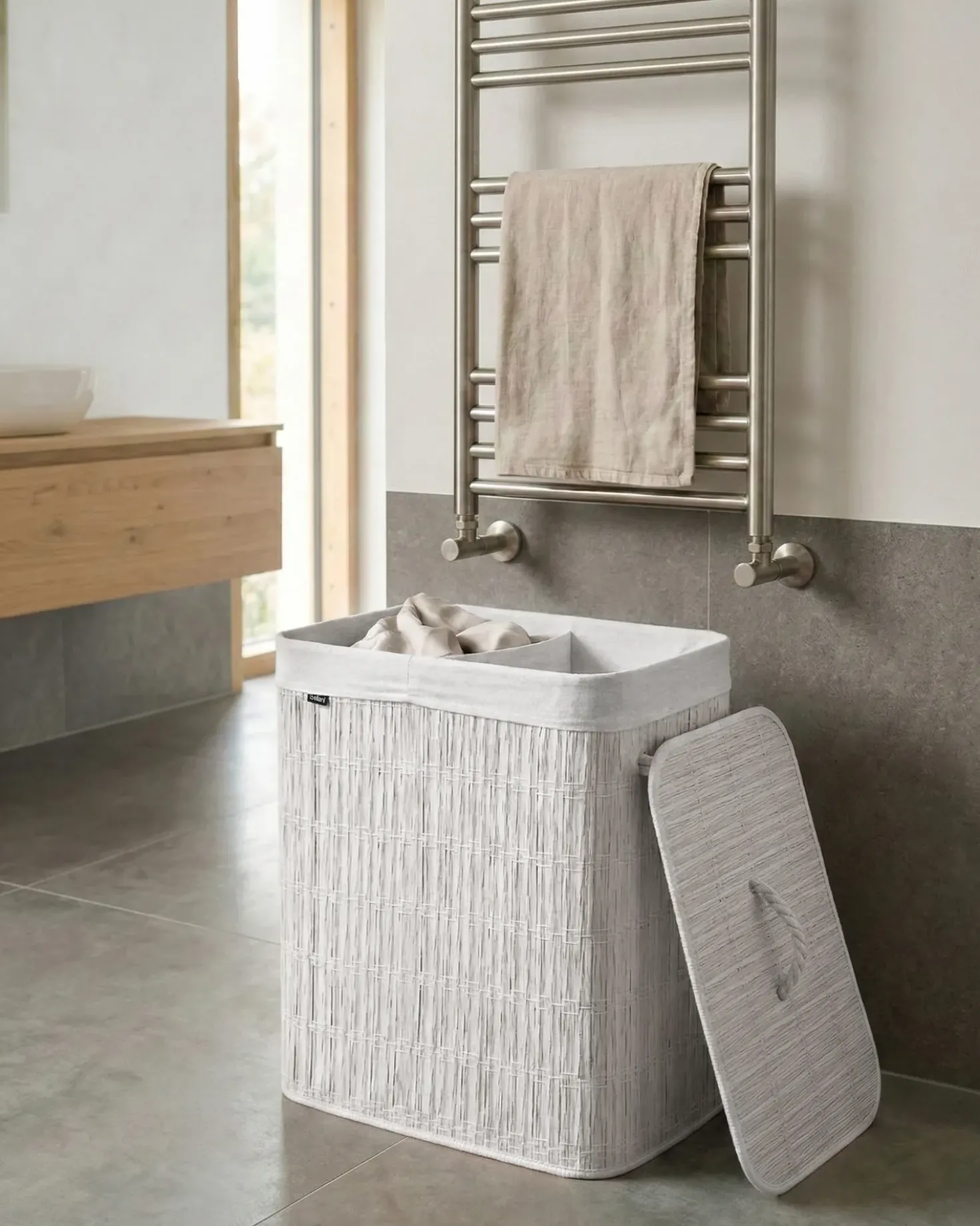 Cesto per la biancheria Con coperchio ARRAIAS Tessuto Bianco 100 L