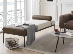 Chaise longue MALMOS Lino sintetico Pelle sintetica Marrone scuro