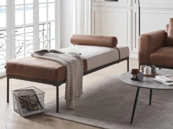 Chaise longue MALMOS Lino sintetico Pelle sintetica Marrone