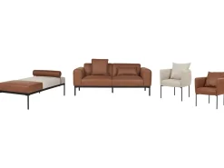 Chaise longue MALMOS Lino sintetico Pelle sintetica Marrone