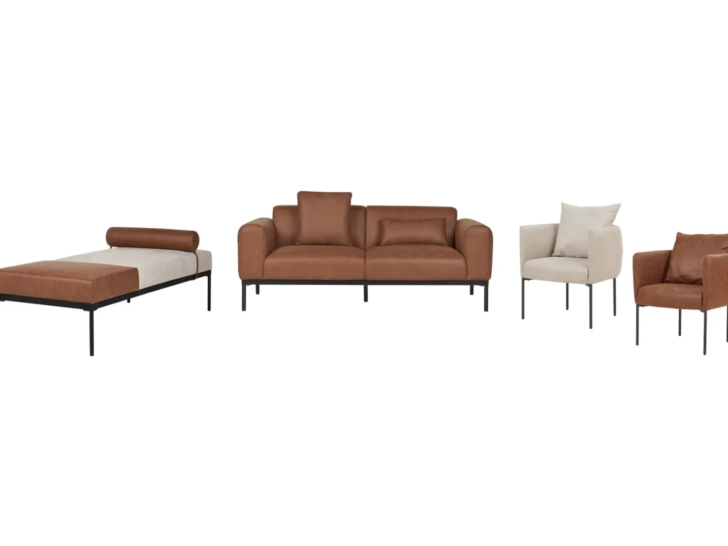 Chaise longue MALMOS Lino sintetico Pelle sintetica Marrone
