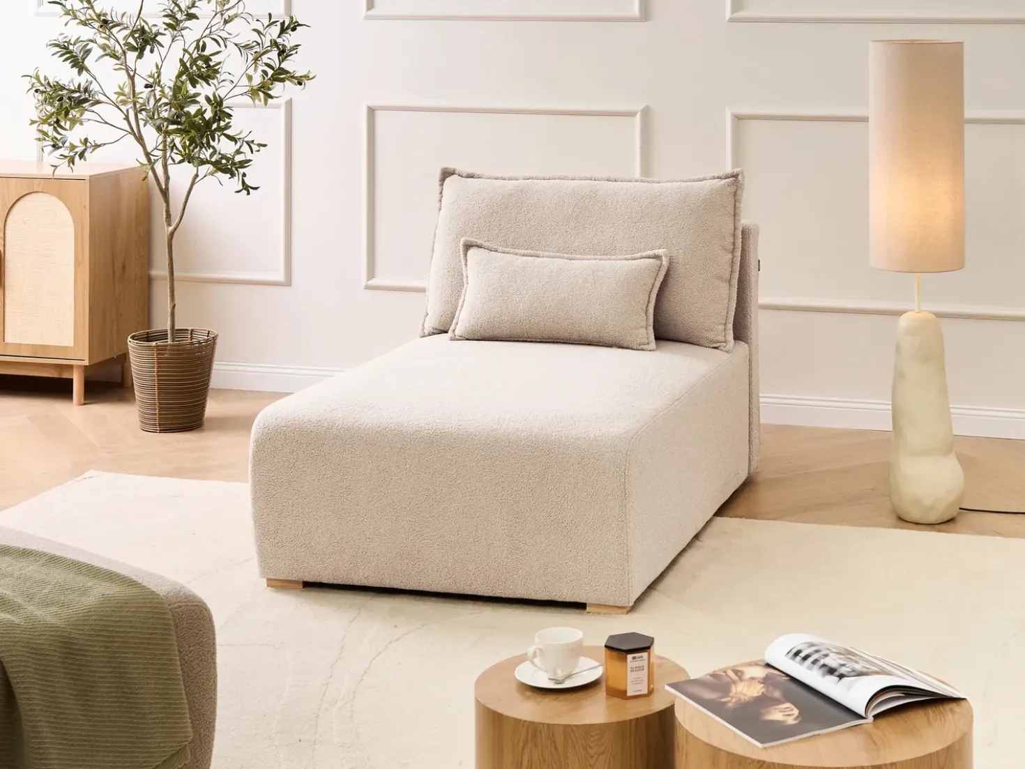 Chaise longue NERBO Bouclé Beige