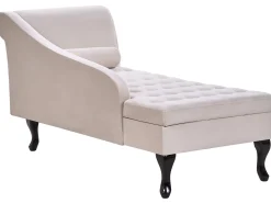 Chaise longue versione destra PESSAC Velluto Beige chiaro con contenitore