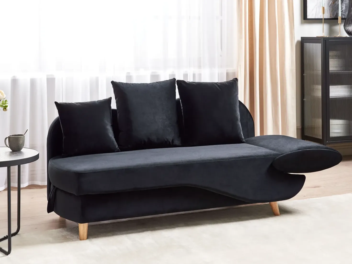 Chaise longue versione destra MERI Velluto Nero con contenitore