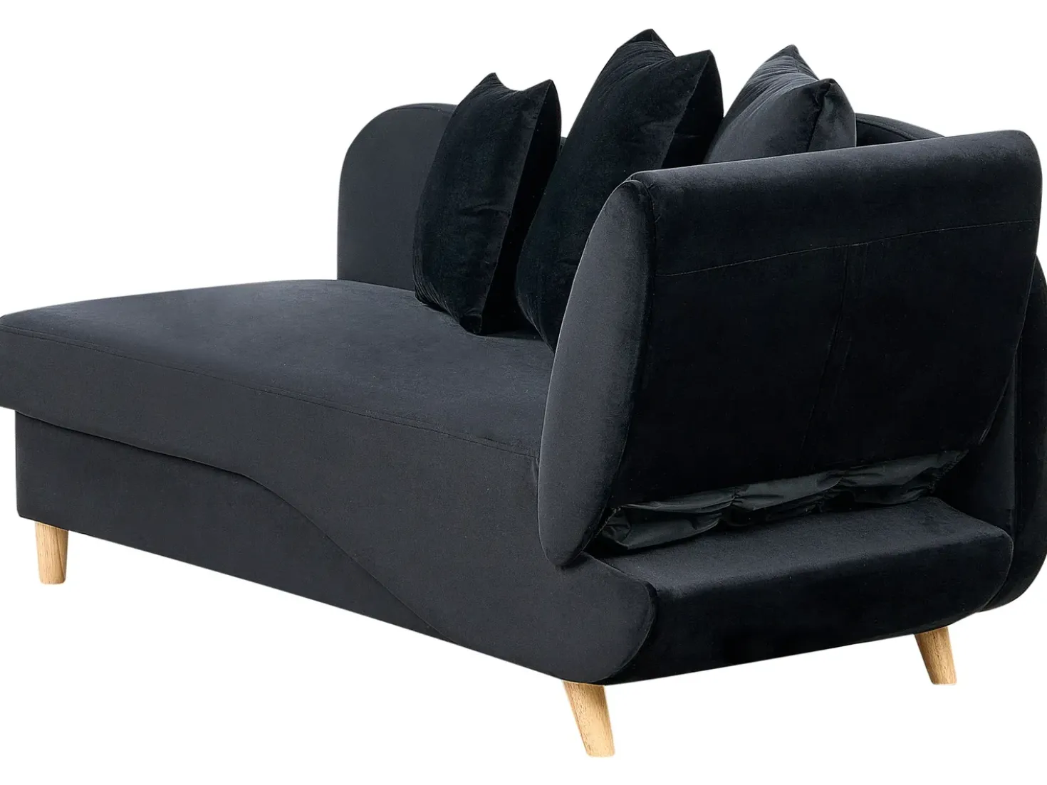 Chaise longue versione destra MERI Velluto Nero con contenitore