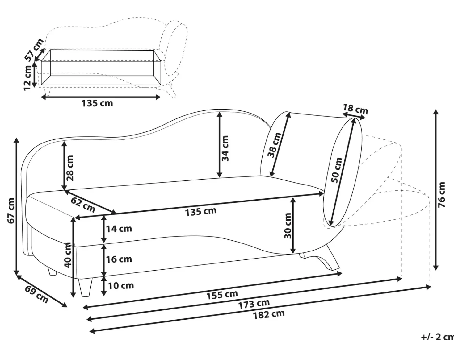 Chaise longue versione destra MERI Lino sintetico Marrone chiaro con contenitore