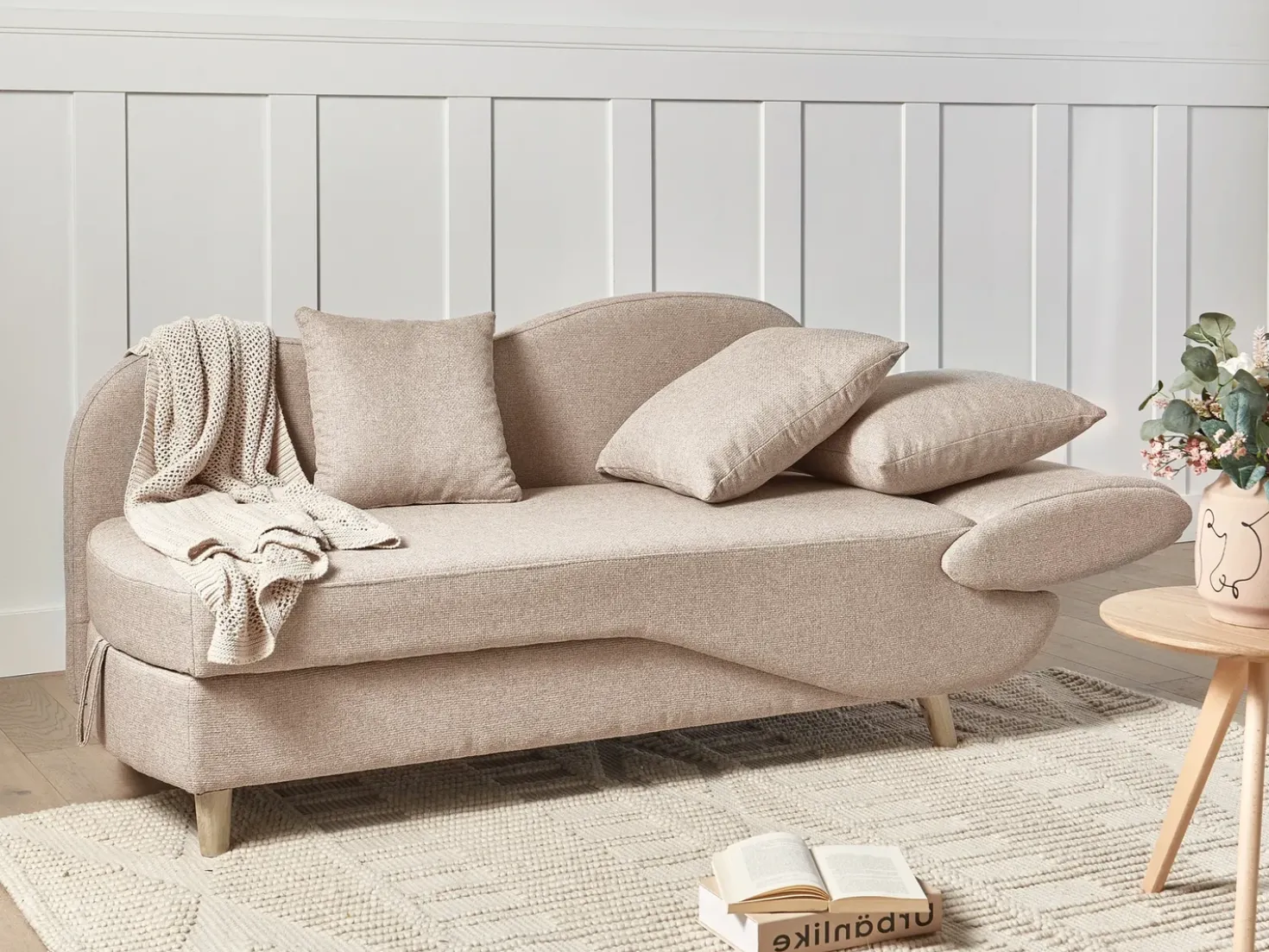 Chaise longue versione destra MERI Lino sintetico Marrone chiaro con contenitore