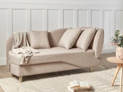 Chaise longue versione destra MERI Lino sintetico Marrone chiaro con contenitore
