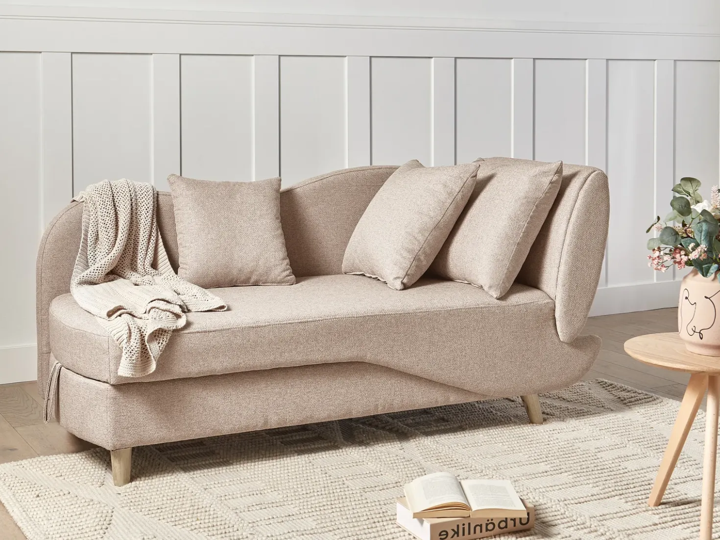 Chaise longue versione destra MERI Lino sintetico Marrone chiaro con contenitore