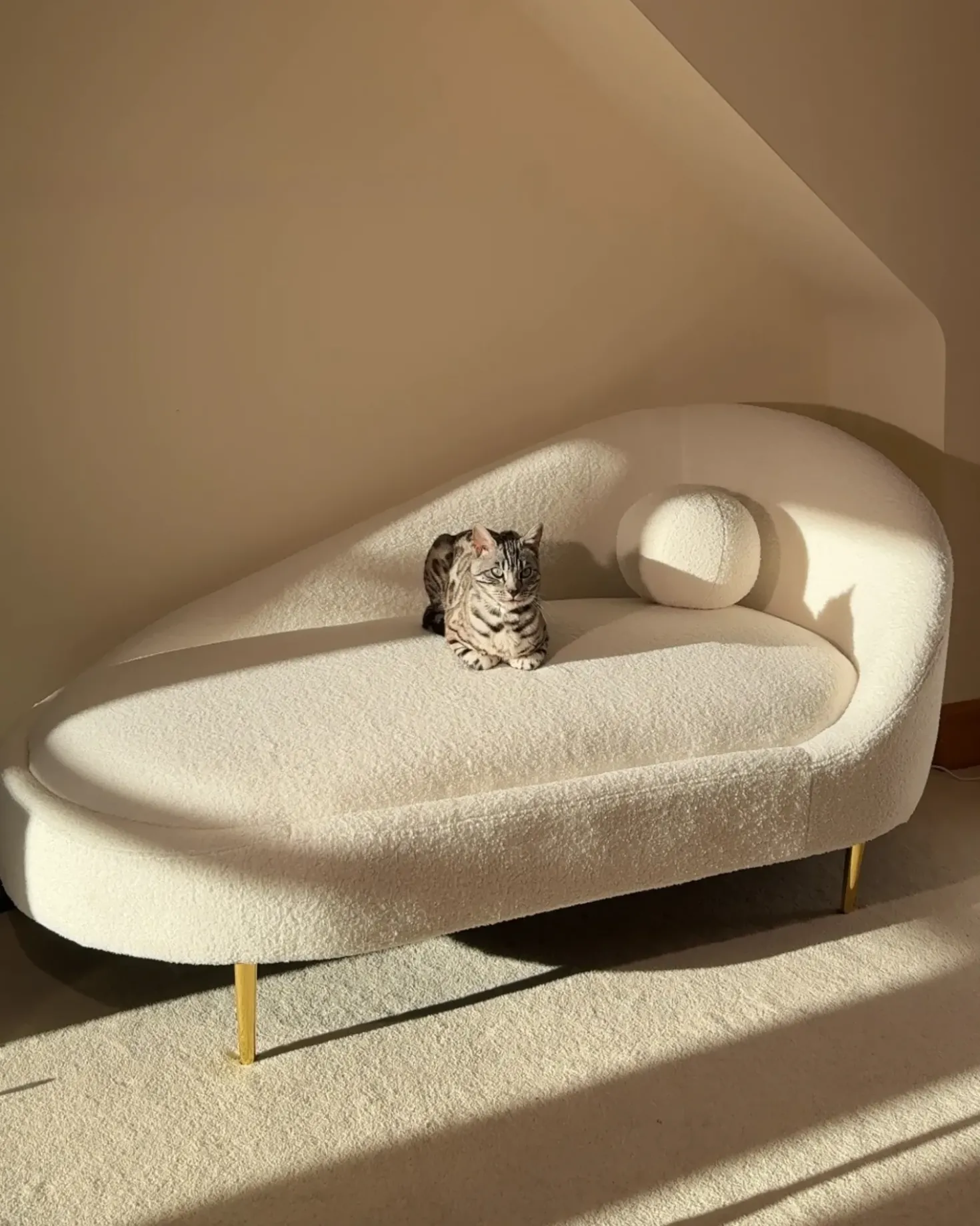 Chaise longue versione destra VALREAS Bouclé Bianco sporco