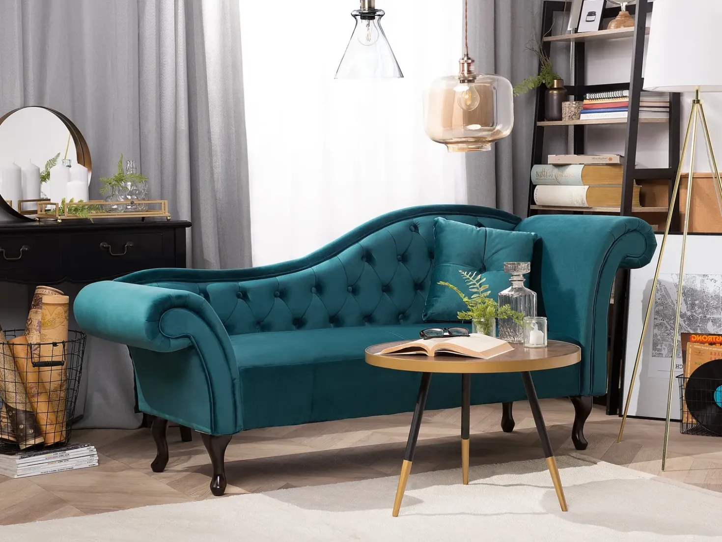 Chaise longue versione destra LATTES Velluto Foglia di tè