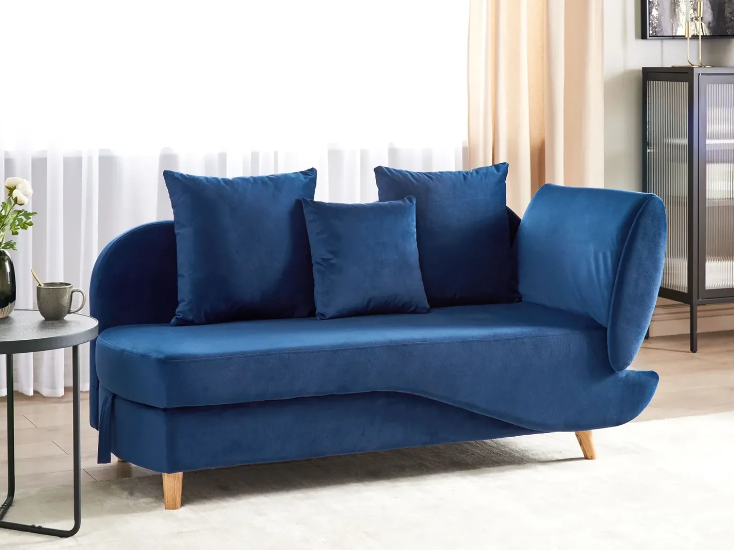 Chaise longue versione destra MERI Velluto Blu marino con contenitore