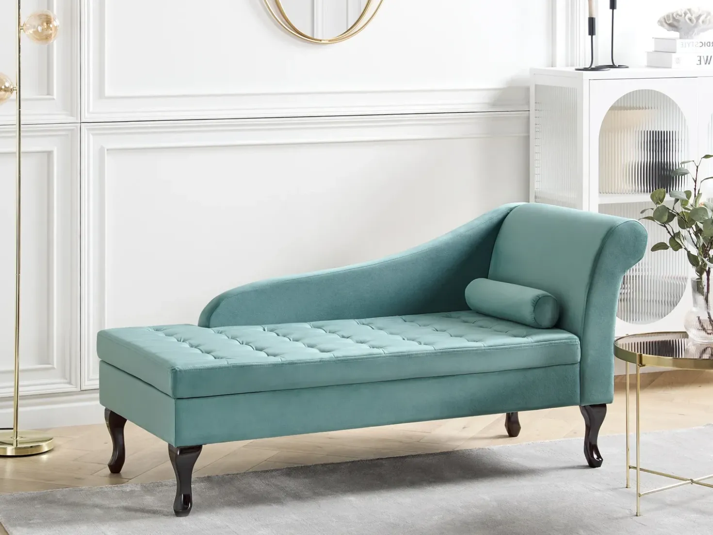 Chaise longue versione destra PESSAC Velluto Foglia di tè con contenitore