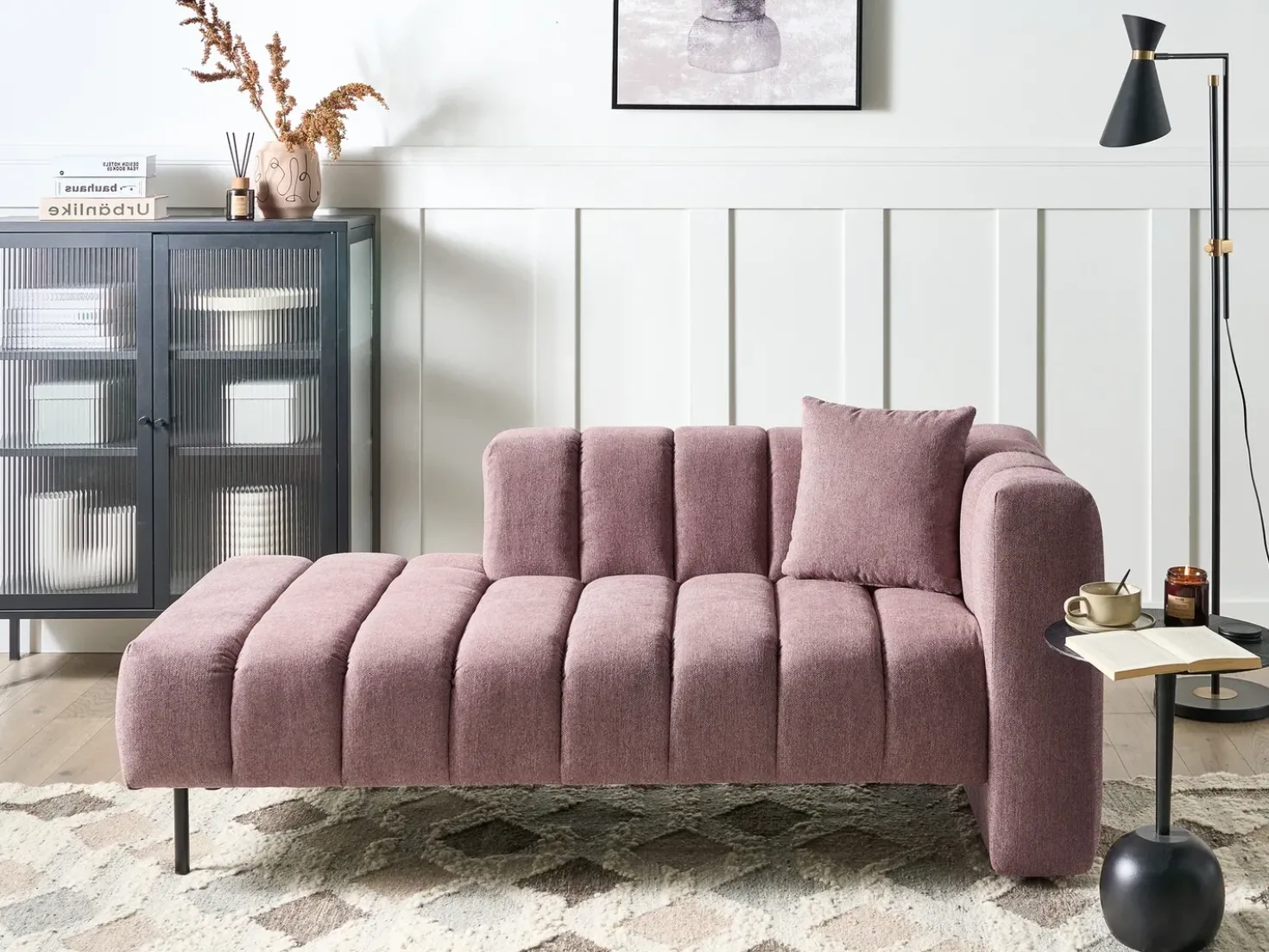 Chaise longue versione destra LANNILS Tessuto Rosa