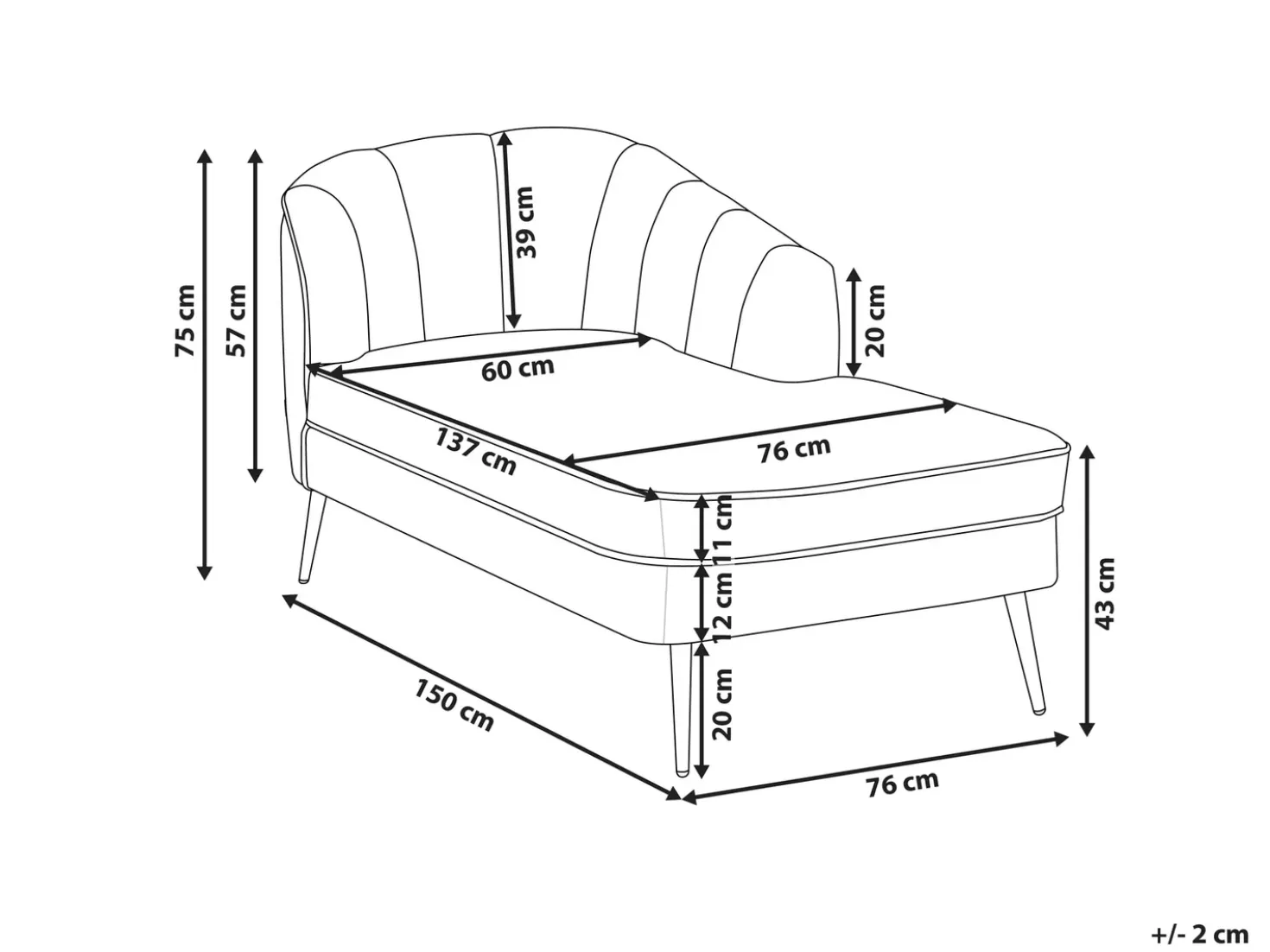 Chaise longue versione destra ALLIER Velluto Beige