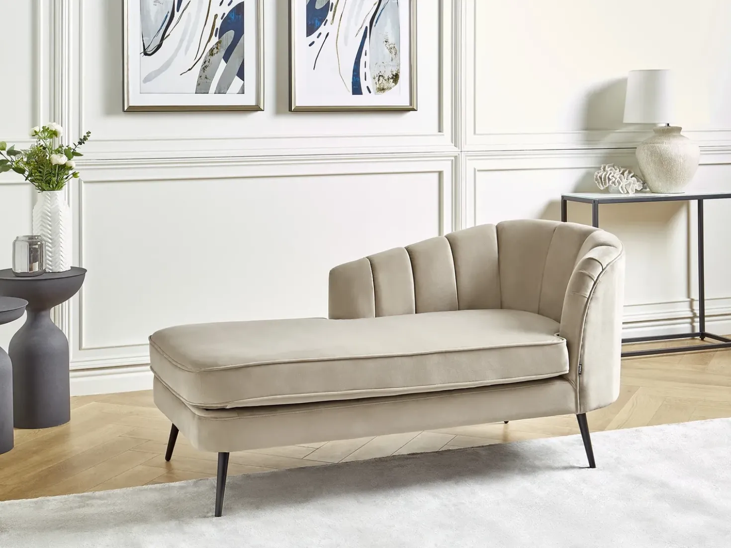 Chaise longue versione destra ALLIER Velluto Beige