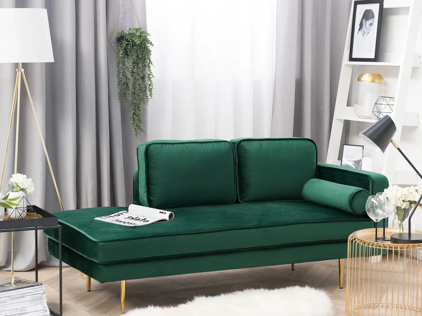 Chaise longue versione destra MIRAMAS Velluto Verde smeraldo